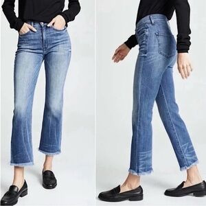 AYR The Bomb Pop Jeans Mid Rise Fringe Raw Hems Cropped Ankle Medium Wash